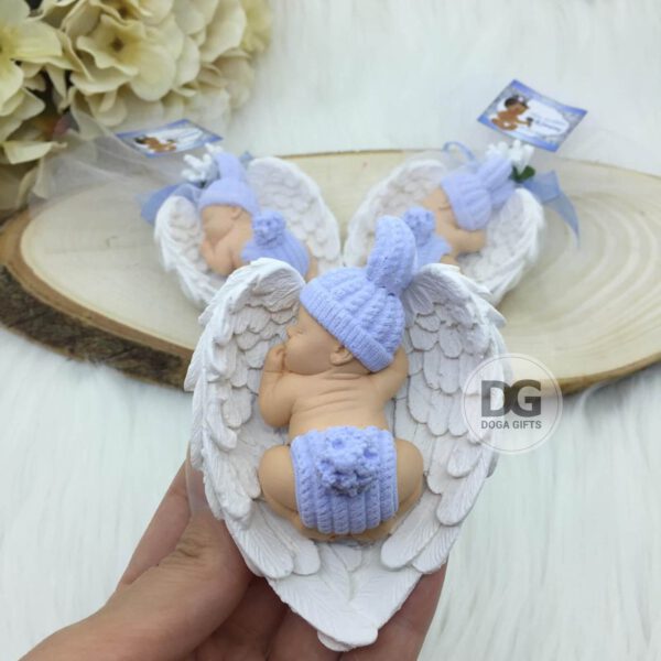 Sleeping Baby in Angel Wings Figurine Blue