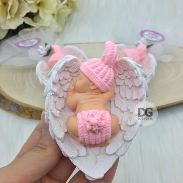 Sleeping Baby in Angel Wings Figurine Pink